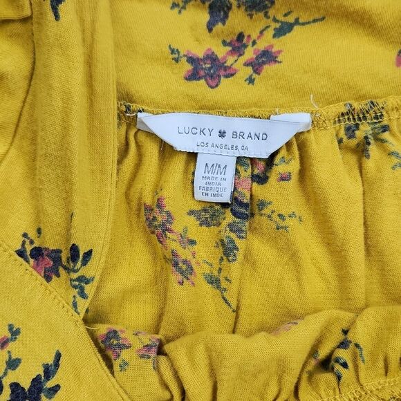 Lucky Brand‎ -263 short sleeve blouse yellow floral squared neck Medium - Picture 7 of 8